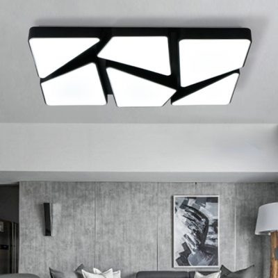 Black Rectangular LED Flush Light Fixture with Geometric Pattern Modern Concise Metallic Ceiling Lamp