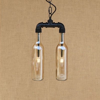 Bottle Chandelier Vintage Amber/Blue/Clear/Smoke Glass 2 Lights Hanging Lamp for Coffee Shop