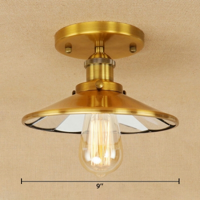 Brass/Rust Flared Ceiling Lamp Loft Style Concise Metallic Single Head Ceiling Flush Mount for Hallway