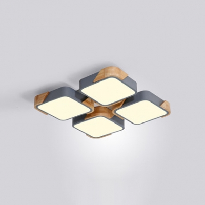 Gray Squared Indoor Lighting Fixture Nordic Macaron Wood LED Ceiling Light for Children Room