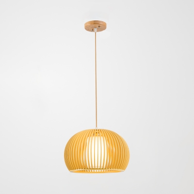 Inner Glass Shade Hanging Light Contemporary 1 Head Suspended Light in Wood for Bedroom