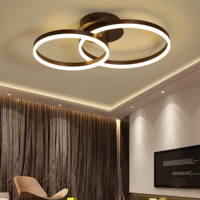 Metallic Dual Ring Flush Mount Light Modern Fashion LED Ceiling Fixture in Brown for Bedroom