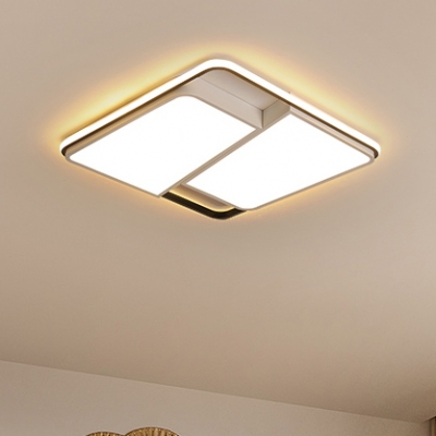 Minimalist Square Frame Ceiling Flush with Trapezoid Acrylic Shade LED Ceiling Lamp in White