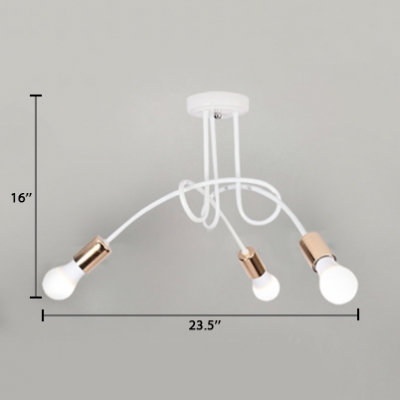 Modernism Bare Bulb Semi Flush Light with White Curved Arm Metal 3/5/6 Heads Art Deco Ceiling Lamp
