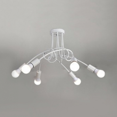 Multi Light Twisted Ceiling Lamp with Open Bulb Industrial Modern Metal Ceiling Flush Mount in White