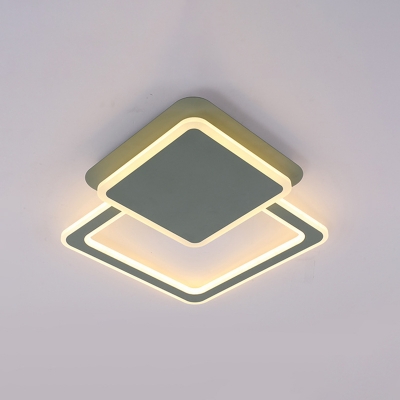 Olive Squared Flush Lighting Nordic Style Acrylic Shade LED Ceiling Fixture for Corridor