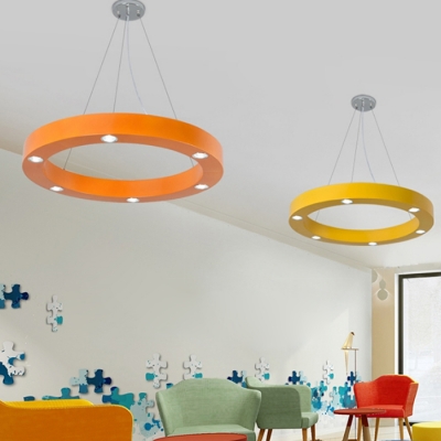 Ring Shape 6 Led Flush Ceiling Light Orange Yellow Metal Ceiling