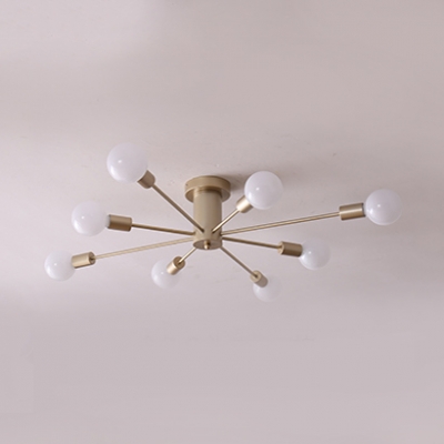 Soft Gold Branch Semi Flush Mount Light Modern Fashion Metal 8/10 Lights Art Deco Ceiling Lamp