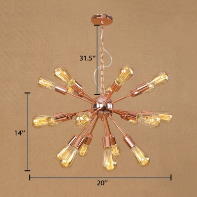 Vintage Industrial Sputnik Chandelier Wrought Iron Multi Light Hanging Light in Rose Gold