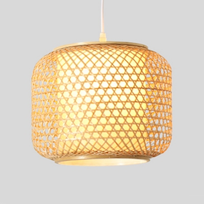 Weave Bucket Shade Indoor Lighting Fixture Minimalist Single Head Pendant Light in Wood