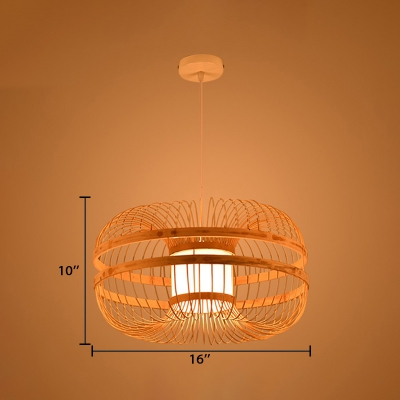 1 Head Rattan Suspended Light Modernism Knit Pendant Hanging Lamp in Wood for Dining Room