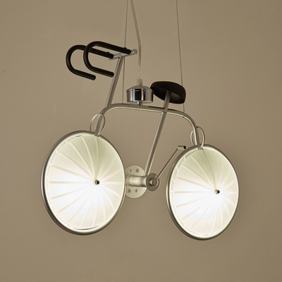 2 Lights Bicycle Hanging Lamp Nursing Room Frosted Glass Shade Suspended Light in Silver