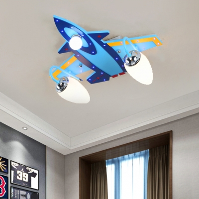 3/5 Lights Airplane Semi Flush Mount Children Bedroom Opal Glass Ceiling Fixture in Chrome
