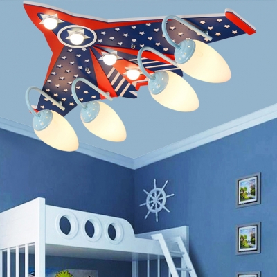 Acrylic Flush Mount with Airplane Design Blue 4 Heads Ceiling Light for Kindergarten Boys Room