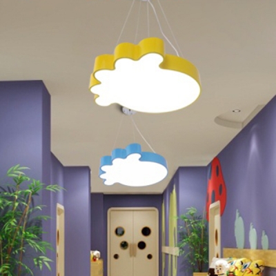 Acrylic Footprint Shade Pendant Lamp Kindergarten LED Hanging Light in Blue/Pink/Red/Yellow