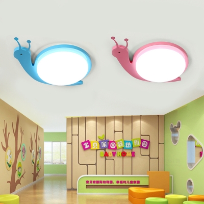 Acrylic Snail LED Flush Mount Kindergarten Children Room Ceiling Fixture in Blue/Pink