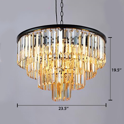 Amber Crystal Multi Tiers Suspended Light Contemporary 9 Lights Chandelier Lamp in Black Finish