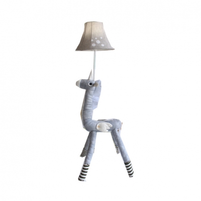Bell 1 Head Standing Light with Unicorn Base Gray Fabric Shade Floor Lamp for Kindergarten