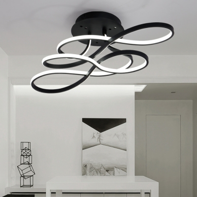 Black Twist LED Semi Flush Ceiling Light Modernism Acrylic Decorative Lighting Fixture