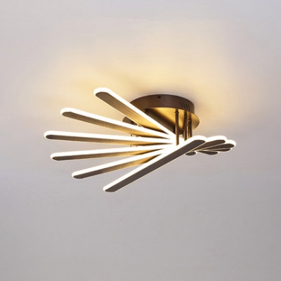 Brown Bar Semi Flush Light Fixture Contemporary Acrylic 6 Lights LED Ceiling Lamp