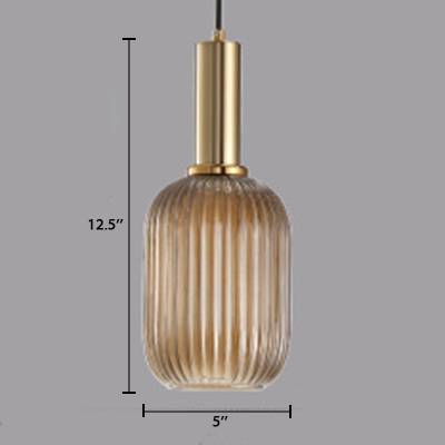 Cognac Ribbed Glass Bottle Hanging Light Modern Design 1 Light Suspended Light for Dining Room