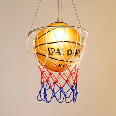 Glass Shade Suspended Light with Brown Basketball 1 Head Hanging Light Fixture for Game Room