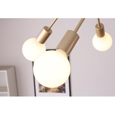 Gold Bare Bulb Lighting Fixture with Twisted Arm Modern Chic Metal Triple Heads Semi Flush