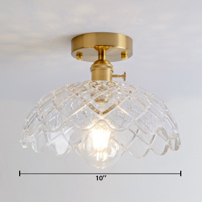 Lattice Glass Dome Semi Flush Mount Modern Fashion Single Head Semi Flush Light Fixture in Natural Brass