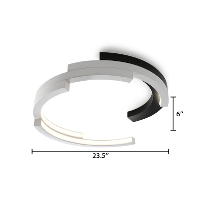 Metallic Arched Flush Mount Post Modern Art Deco Surface Mount LED Light in Black and White