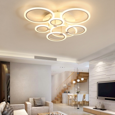 Modernism Thin Ring Indoor Lighting Acrylic 3/5/7/9 Lights LED Semi Flush Light Fixture in White for Sitting Room