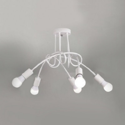 Multi Light Twisted Ceiling Lamp with Open Bulb Industrial Modern Metal Ceiling Flush Mount in White