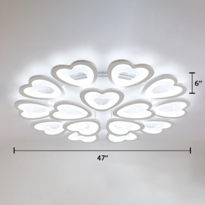 Multi Lights 2 Tiers Lighting Fixture with Loving Heart Nordic Style Acrylic LED Semi Flush Light in White