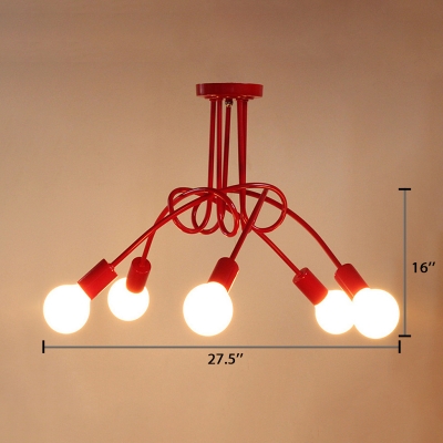 Nordic Style Twist Lamp Light Metallic 5 Heads Indoor Lighting Fixture in Scarlet Red