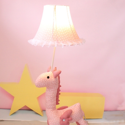 Pink Horse Base Floor Lamp with Bell Fabric Shade Girls Bedroom 1 Head Lighting Fixture