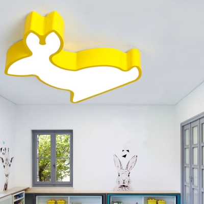 Pink/Yellow Kangaroo Flush Light Cartoon Metallic LED Ceiling Fixture for Nursing Room