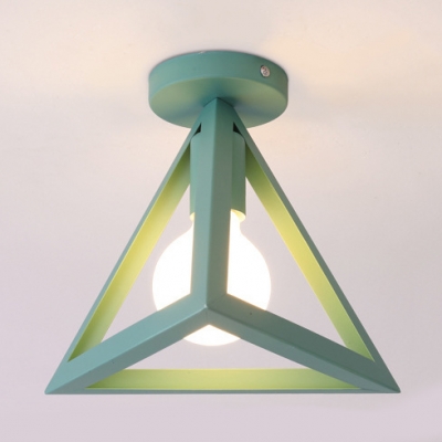 Pyramid Ceiling Light with Blue/Gray/Green Metal Frame Minimalist Modern 1 Head Semi Flush Light Fixture