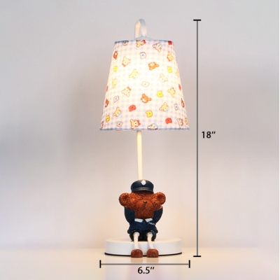 Resin Bear Standing Table Light with Blue/Yellow Checkered Shade Baby Kids Room 1 Bulb Table Lamp