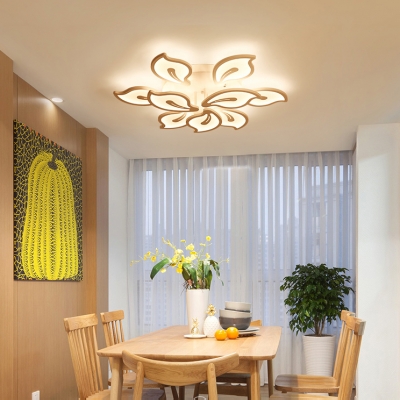 Simple Modern 2 Tiers Ceiling Light with Petal Metallic Multi Light LED Semi Flush Light Fixture in White