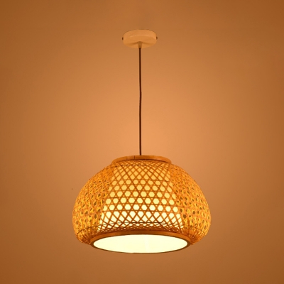 Single Light Dome Hanging Light Lodge Style Rattan Decorative Ceiling Pendant Light in Wood