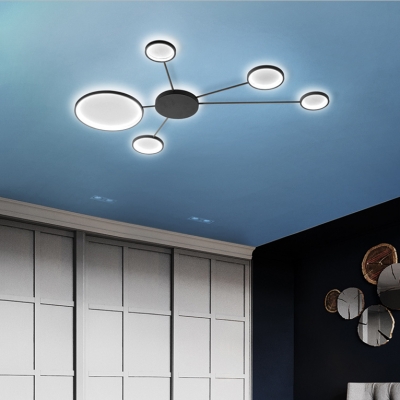 Sputnik LED Flush Light Fixture with Ring Shade Post Modern Silicon Gel Ceiling Light in Black