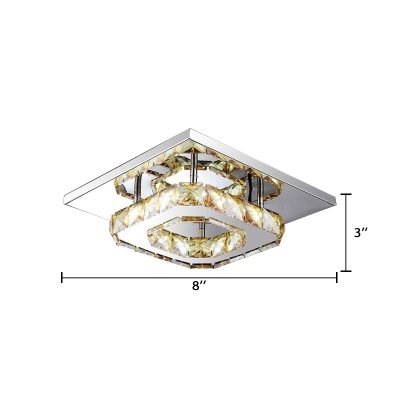 Square LED Semi Flushmount with Amber Crystal Decoration Modernism Ceiling Lamp for Hallway