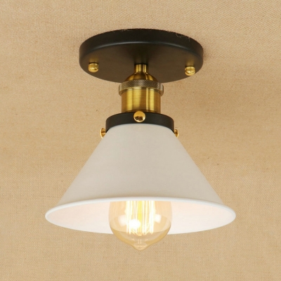 Tapered Mini Semi Flush Mount Retro Style Metal Single Light Surface Mount Ceiling Light in Brushed Brass