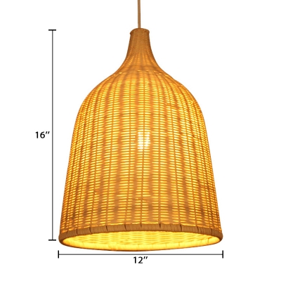 Weave Basket Ceiling Pendant Light Simple Concise Single Light Hanging Light Fixture in Beige