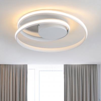 White Twist LED Flush Light Modern Chic Ceiling Fixture with Round Metal Canopy for Corridor