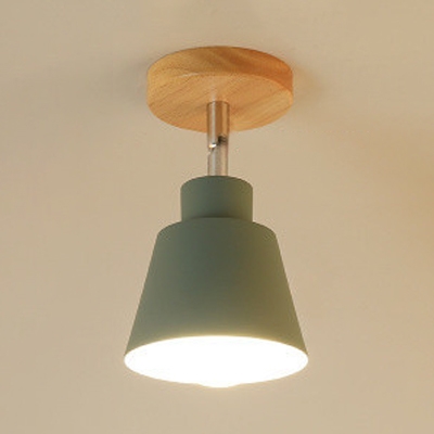 1 Light Coolie Ceiling Lamp Simple Concise Rotatable Semi Flush Mount with Gray/Green/Pink Metal Shade