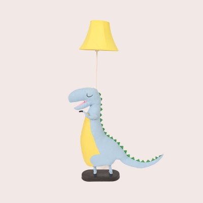 1 Light Dinosaur Floor Lamp with Blue/Yellow Fabric Shade Indoor Lighting Fixture