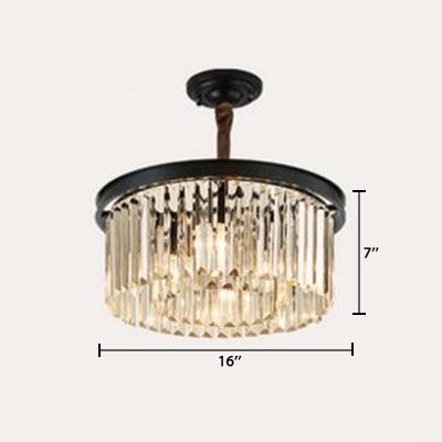 2 Tiers Circular Chandelier with Crystal Decoration Contemporary 4/8/12/16 Lights Hanging Lamp in Black