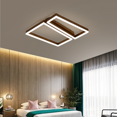 2 Trapezoid Frame Flush Light Nordic Burnished Aluminum LED Ceiling Flush Mount in Coffee