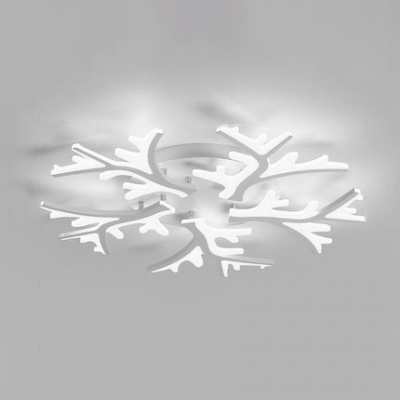 3/5 Lights Branch LED Semi Flush Light Contemporary Acrylic Lighting Fixture in White