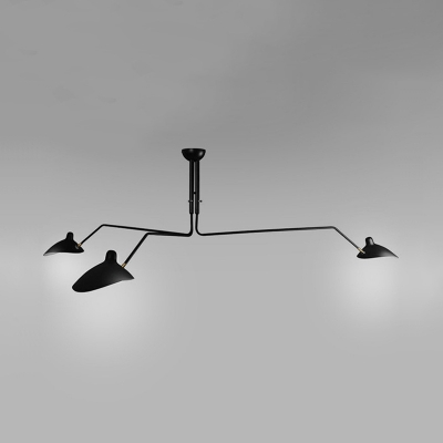 3 Lights Curved Arm Chandelier Lamp Contemporary Metal Lighting Fixture in Black for Living Room